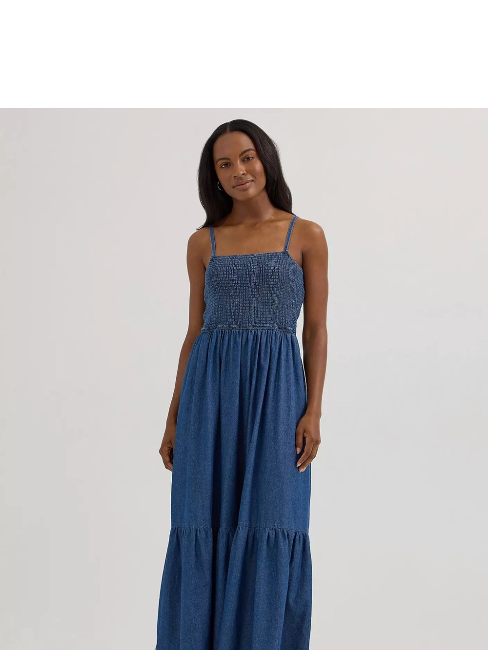 Wrangler Denim Blue Smocked Maxi Dress with Spaghetti Straps - Picture 2 of 6